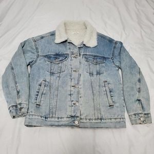 Pacsun Light Blue Jean Jacket Sherpa Lining & Collar Adult Size XS /S